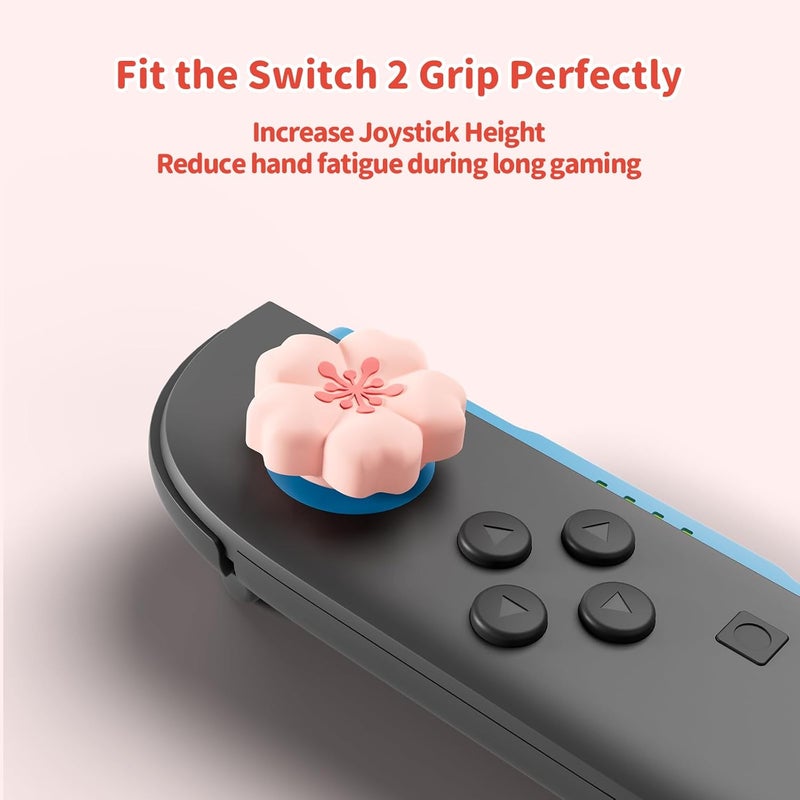 GEEKSHARE Sakura Cross D-Pad Button Caps Thumb Grip Caps Set Compatible with Switch 2, ABXY Key Buttons Sticker Cover Caps for Switch 2, Cherry Pink - Image 3